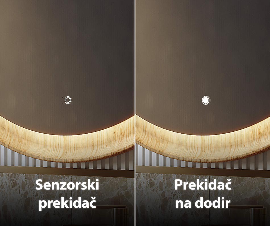 Na zahtjev kupca, naša svjetleća ogledala mogu biti opremljena jednim od brojnih prekidača za rasvjetu