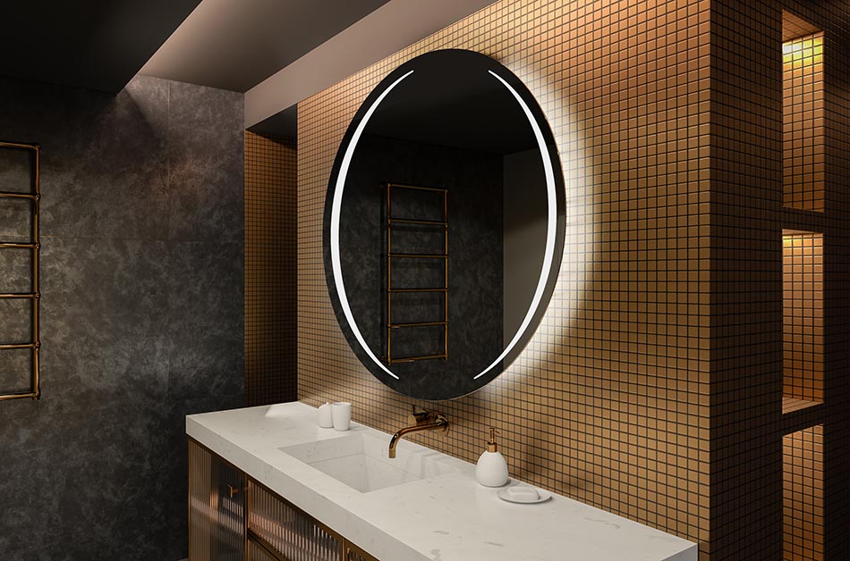 LED ogledalo okruglog oblika s rasvjetom idealnom za ambijentalni interijer | ARTFORMA