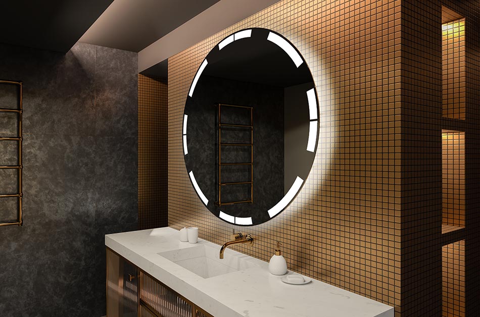 LED ogledalo okruglog oblika s rasvjetom idealnom za ambijentalni interijer | ARTFORMA