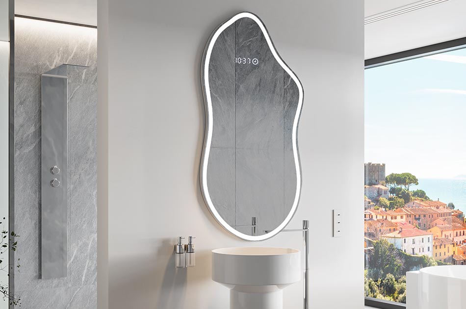 Nepravilno ogledalo s nježnim ambijentalnim osvjetljenjem za elegantan interijer | ARTFORMA