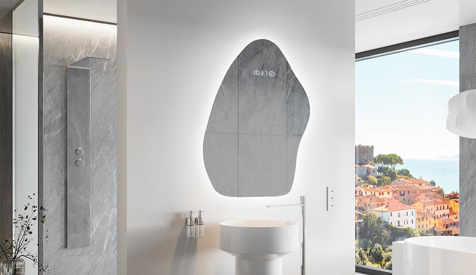 Nepravilno ogledalo s nježnim ambijentalnim osvjetljenjem za elegantan interijer | ARTFORMA