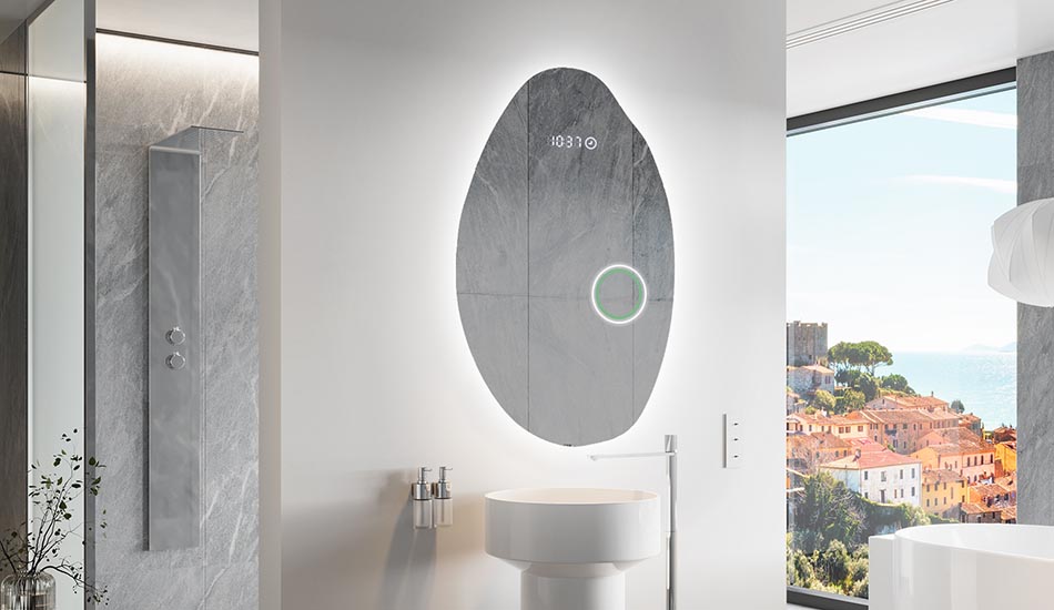 Nepravilno ogledalo s nježnim ambijentalnim osvjetljenjem za elegantan interijer | ARTFORMA