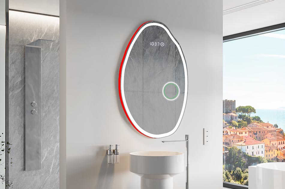 Nepravilno ogledalo s nježnim ambijentalnim osvjetljenjem za elegantan interijer | ARTFORMA