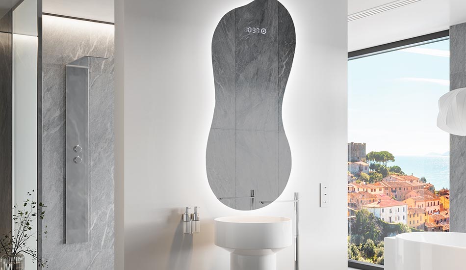 Nepravilno ogledalo s nježnim ambijentalnim osvjetljenjem za elegantan interijer | ARTFORMA