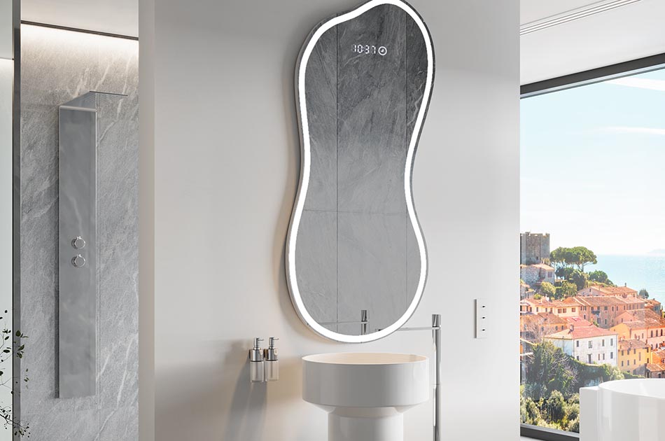 Nepravilno ogledalo s nježnim ambijentalnim osvjetljenjem za elegantan interijer | ARTFORMA