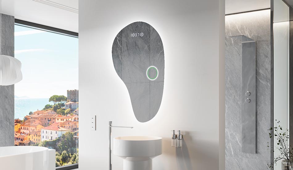 Nepravilno ogledalo s nježnim ambijentalnim osvjetljenjem za elegantan interijer | ARTFORMA