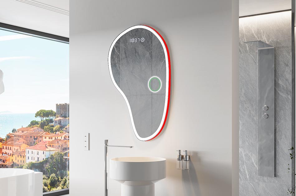 Nepravilno ogledalo s nježnim ambijentalnim osvjetljenjem za elegantan interijer | ARTFORMA