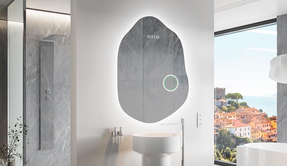 Nepravilno ogledalo s nježnim ambijentalnim osvjetljenjem za elegantan interijer | ARTFORMA