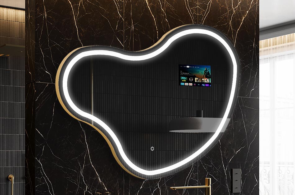 LED ogledalo nepravilnog oblika sa zaslonom za vrijeme i dodirnom pločom | ARTFORMA