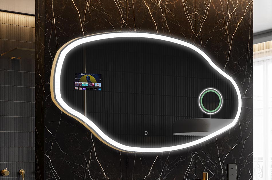 LED ogledalo nepravilnog oblika sa zaslonom za vrijeme i dodirnom pločom | ARTFORMA