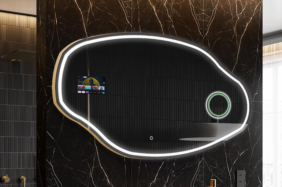 LED ogledalo nepravilnog oblika sa zaslonom za vrijeme i dodirnom pločom | ARTFORMA