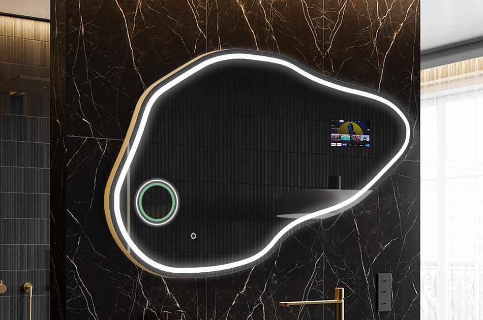 LED ogledalo nepravilnog oblika sa zaslonom za vrijeme i dodirnom pločom | ARTFORMA