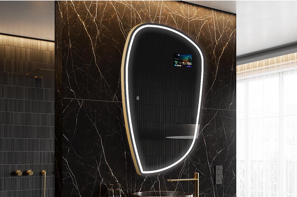 LED ogledalo nepravilnog oblika sa zaslonom za vrijeme i dodirnom pločom | ARTFORMA