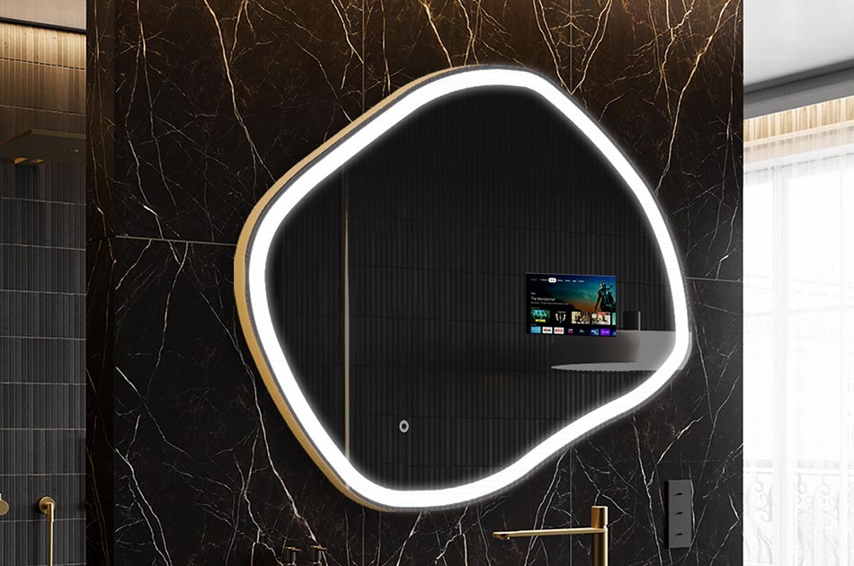 LED ogledalo nepravilnog oblika sa zaslonom za vrijeme i dodirnom pločom | ARTFORMA