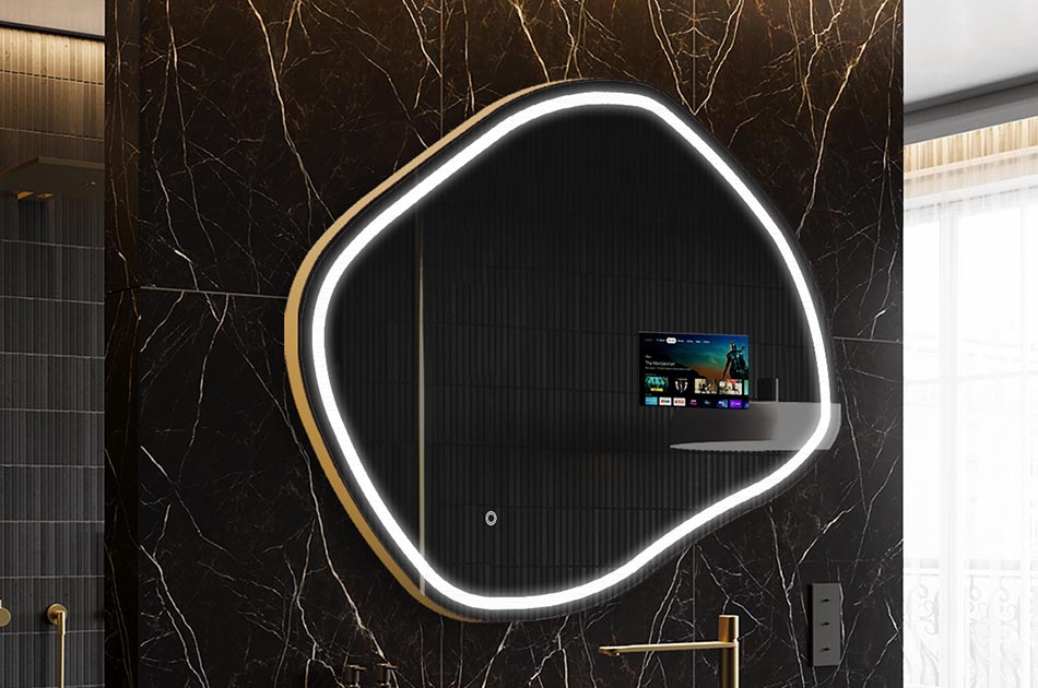 LED ogledalo nepravilnog oblika sa zaslonom za vrijeme i dodirnom pločom | ARTFORMA