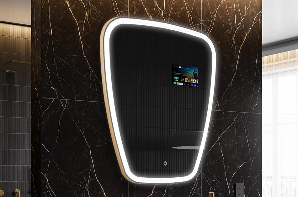 LED ogledalo nepravilnog oblika sa zaslonom za vrijeme i dodirnom pločom | ARTFORMA