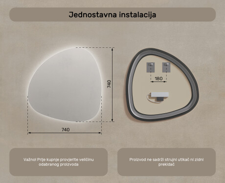 Ukrasna ogledala LED za zid 74x74cm s hladnim LED svjetlom 7000K, toplim svjetlom 3000K ili neutralnim svjetlom 4500K #7