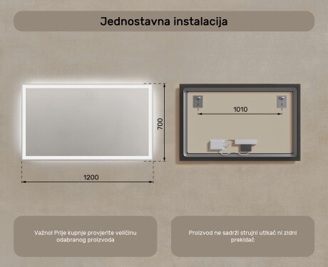 Ogledalo s LED rasvjetom 120x70cm s hladnim LED svjetlom 7000K, toplim svjetlom 3000K ili neutralnim svjetlom 4500K #7