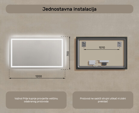 Ogledalo s LED rasvjetom 120x70cm s hladnim LED svjetlom 7000K, toplim svjetlom 3000K ili neutralnim svjetlom 4500K #7