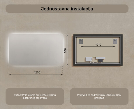 Ogledalo s LED rasvjetom 120x70cm s hladnim LED svjetlom 7000K, toplim svjetlom 3000K ili neutralnim svjetlom 4500K #7