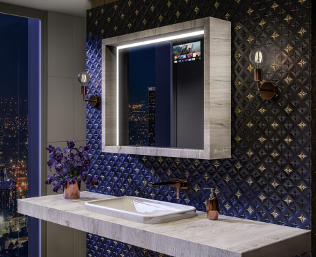 LED kupaoničko ogledalo s okvirom WoodenFrame u boji Oslo hrast