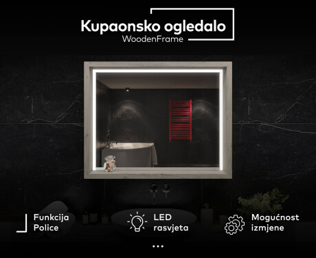 LED kupaoničko ogledalo s okvirom WoodenFrame u boji Oslo hrast #2