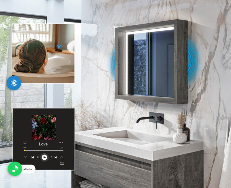 LED kupaoničko ogledalo s okvirom WoodenFrame u boji Oslo hrast #5