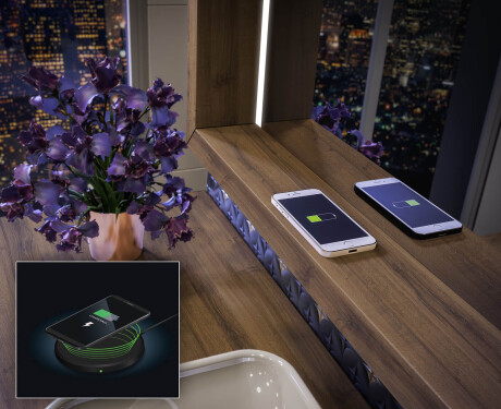 LED kupaoničko ogledalo s okvirom WoodenFrame u boji Oslo hrast #7