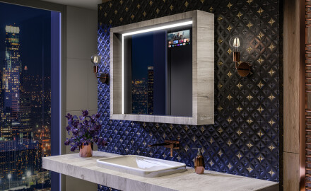 LED kupaoničko ogledalo s okvirom WoodenFrame u boji Oslo hrast