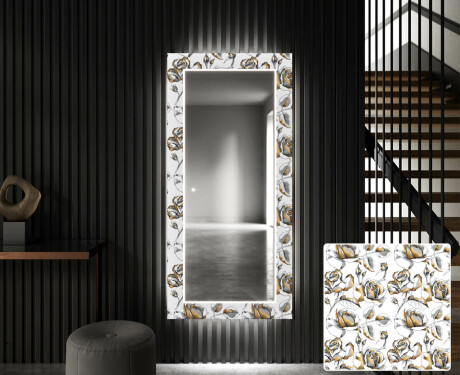 Ukrasno Zrcalo S LED Pozadinskim Osvjetljenjem Za Predvorje - Golden Flowers #1