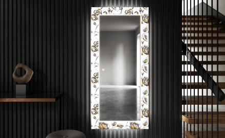 Ukrasno Zrcalo S LED Pozadinskim Osvjetljenjem Za Predvorje - Golden Flowers