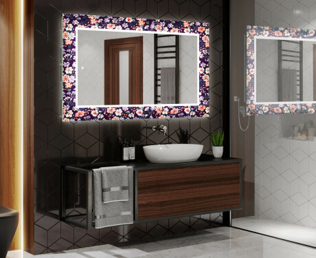Dekorativno Ogledalo S Rasvjetom Za Kupaonicu - Elegant Flowers #2