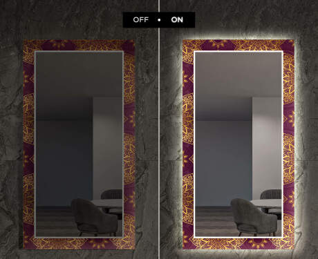 Ukrasno Zrcalo S LED Pozadinskim Osvjetljenjem Za Dnevnu Sobu - Gold Mandala #7