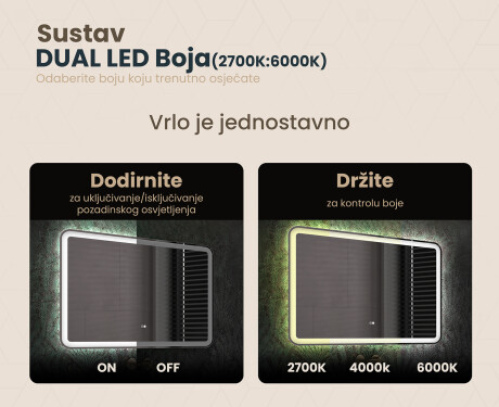 Ogledalo s LED rasvjetom 100x70cm s Dual color, Dodirni prekidač, Grijaća prostirka, Bluetooth zvučnik - L141 #3