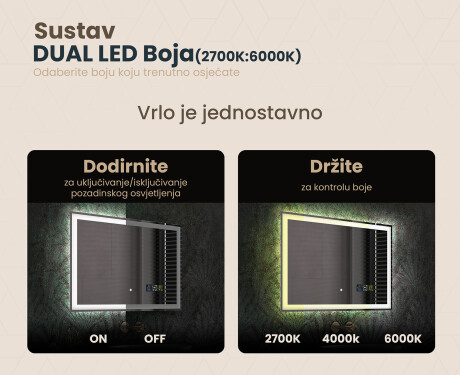 Ogledalo s LED rasvjetom 80x60cm s Dual color, Dodirni prekidač, Stanica - L01 #3