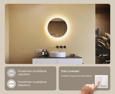 Okruglo LED osvetljeno ogledalo za kupatilo 60 cm s Dual color, Dodirni prekidač #4