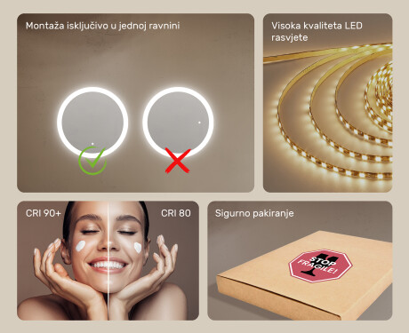 Okruglo LED osvetljeno ogledalo za kupatilo 60 cm s Dual color, Dodirni prekidač #5