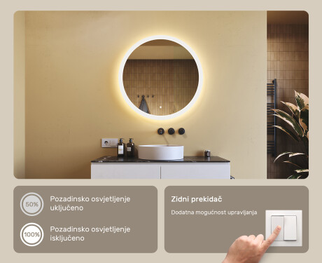 Okruglo ogledalo za kupatilo s LED osvjetljenjem 80 cm s Dual color, Dodirni prekidač #4
