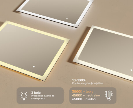 Pravokutno ogledalo za kupatilo s LED osvjetljenjem 80x60 cm s Dual color, Dodirni prekidač #3