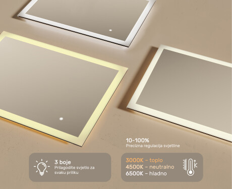 Pravokutno ogledalo za kupatilo s LED osvjetljenjem 100x70 cm s Dual color, Dodirni prekidač #3