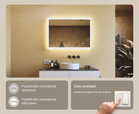 Pravokutno ogledalo za kupatilo s LED osvjetljenjem 100x70 cm s Dual color, Dodirni prekidač #4