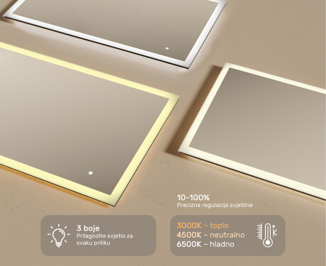 Pravokutno ogledalo za kupatilo s LED osvjetljenjem 120x70 cm s Dual color, Dodirni prekidač #3
