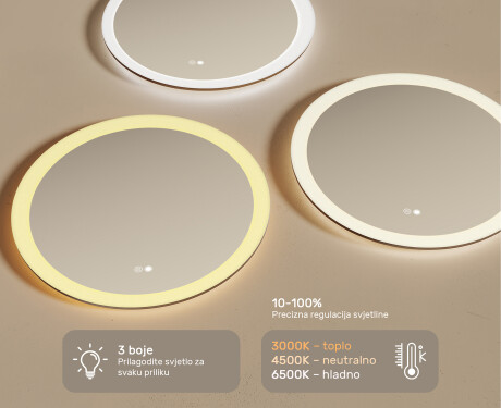Okrugla ogledala za kupatilo s LED osvjetljenjem 60 cm s Dual color, Dodirni prekidač, Grijaća prostirka #3