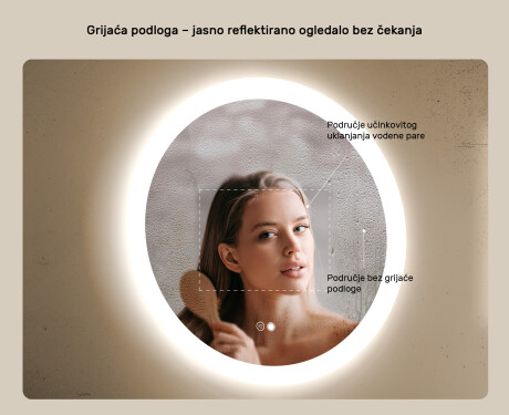 Okrugla ogledala za kupatilo s LED osvjetljenjem 60 cm s Dual color, Dodirni prekidač, Grijaća prostirka #5