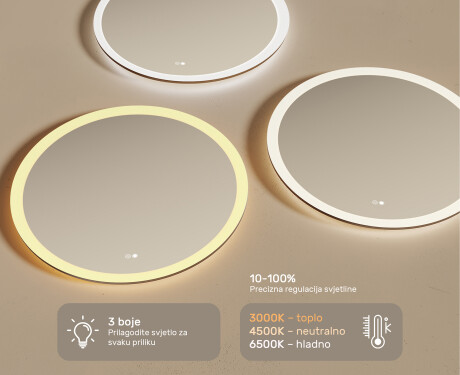 Okruglo ogledalo za kupatilo s LED osvjetljenjem 80 cm s Dual color, Dodirni prekidač, Grijaća prostirka #3