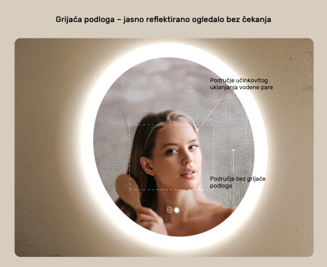 Okruglo ogledalo za kupatilo s LED osvjetljenjem 80 cm s Dual color, Dodirni prekidač, Grijaća prostirka #5
