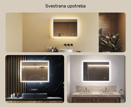 Pravokutno LED ogledalo za kupatilo 80x60 cm s Dual color, Dodirni prekidač, Grijaća prostirka #2