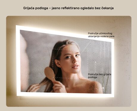 Pravokutno ogledalo za kupatilo s LED osvjetljenjem 100x70 cm s Dual color, Dodirni prekidač, Grijaća prostirka #5
