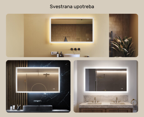 Pravokutno LED osvetljeno ogledalo za kupatilo 120x70 cm s Dual color, Dodirni prekidač, Grijaća prostirka #2