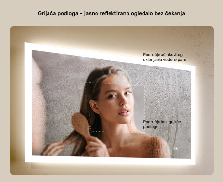 Pravokutno LED osvetljeno ogledalo za kupatilo 120x70 cm s Dual color, Dodirni prekidač, Grijaća prostirka #5